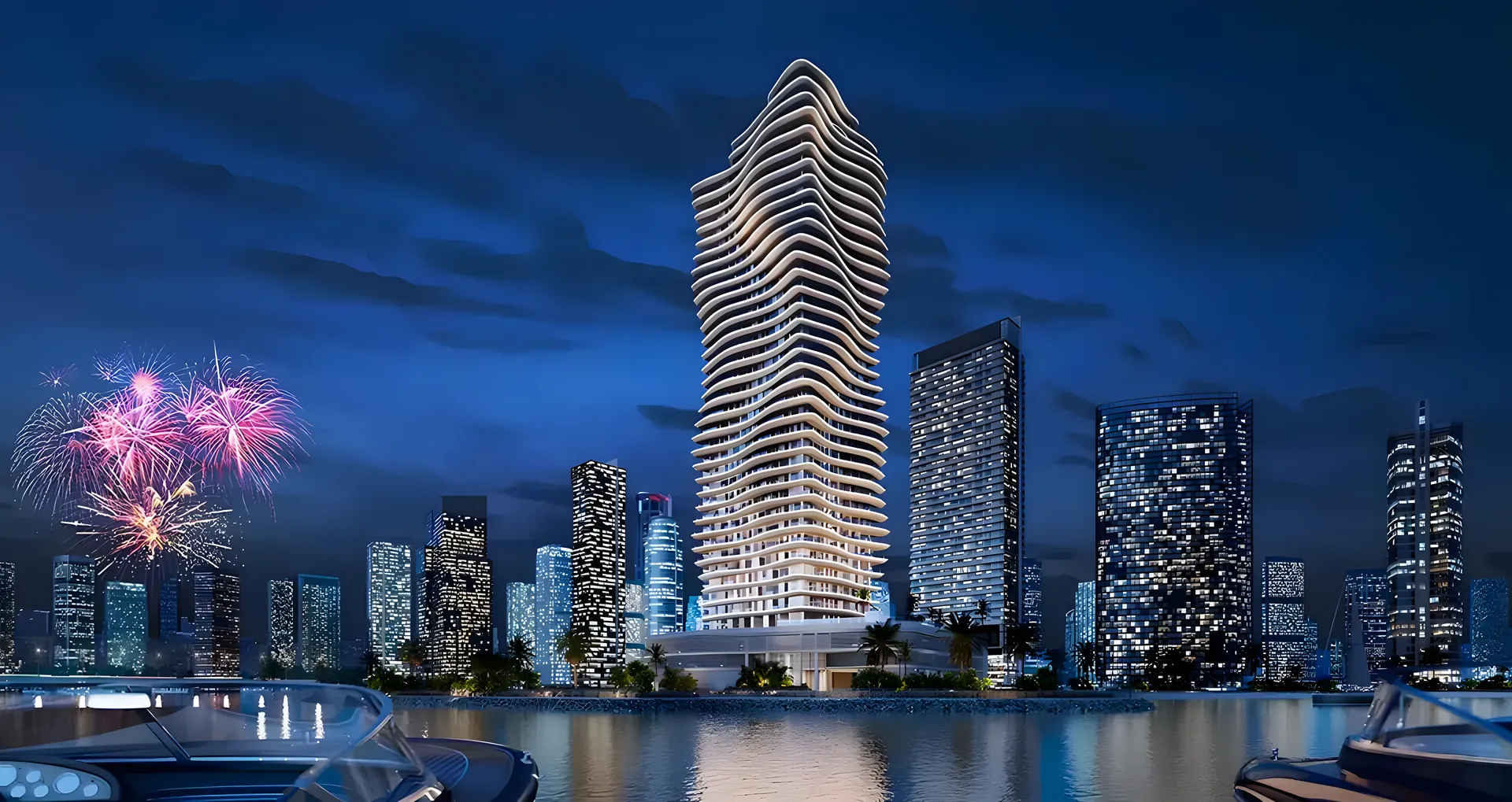 ELIE SAAB Waterfront at night on the Al Reem skyline