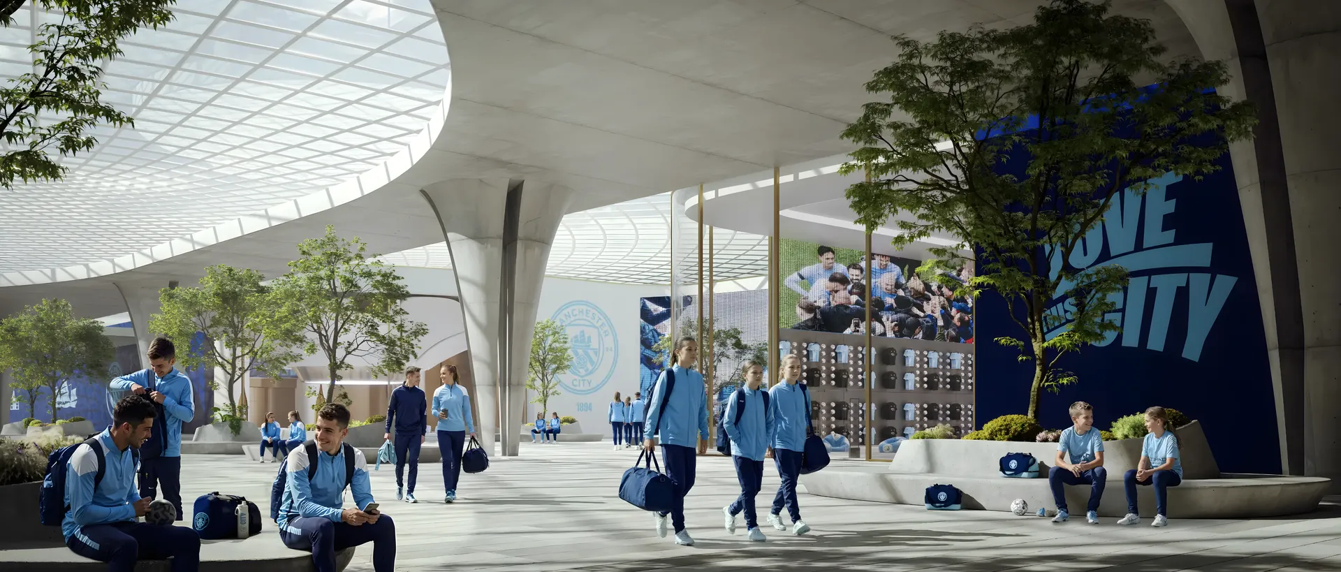 Players walking through the Manchester City Training Academy at Yas Canal