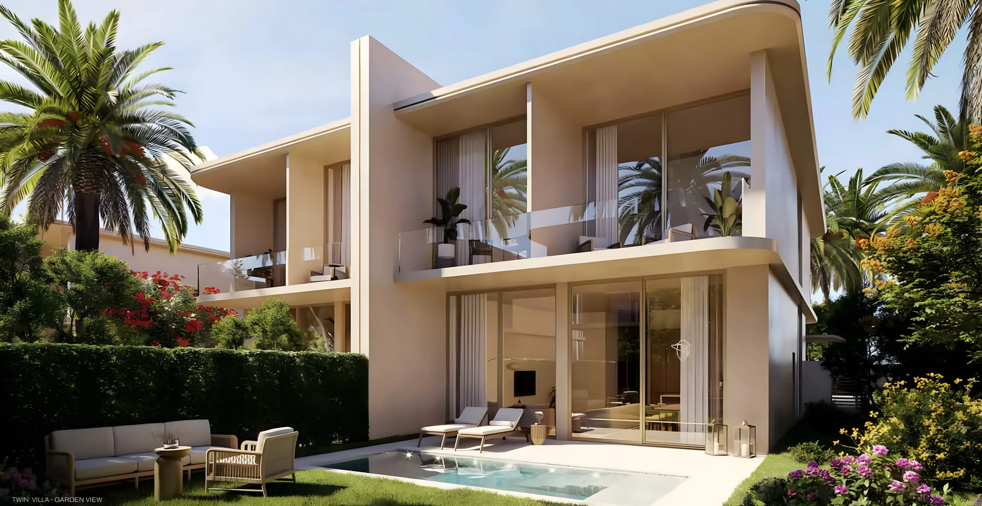 A twin villa with garden and pool
