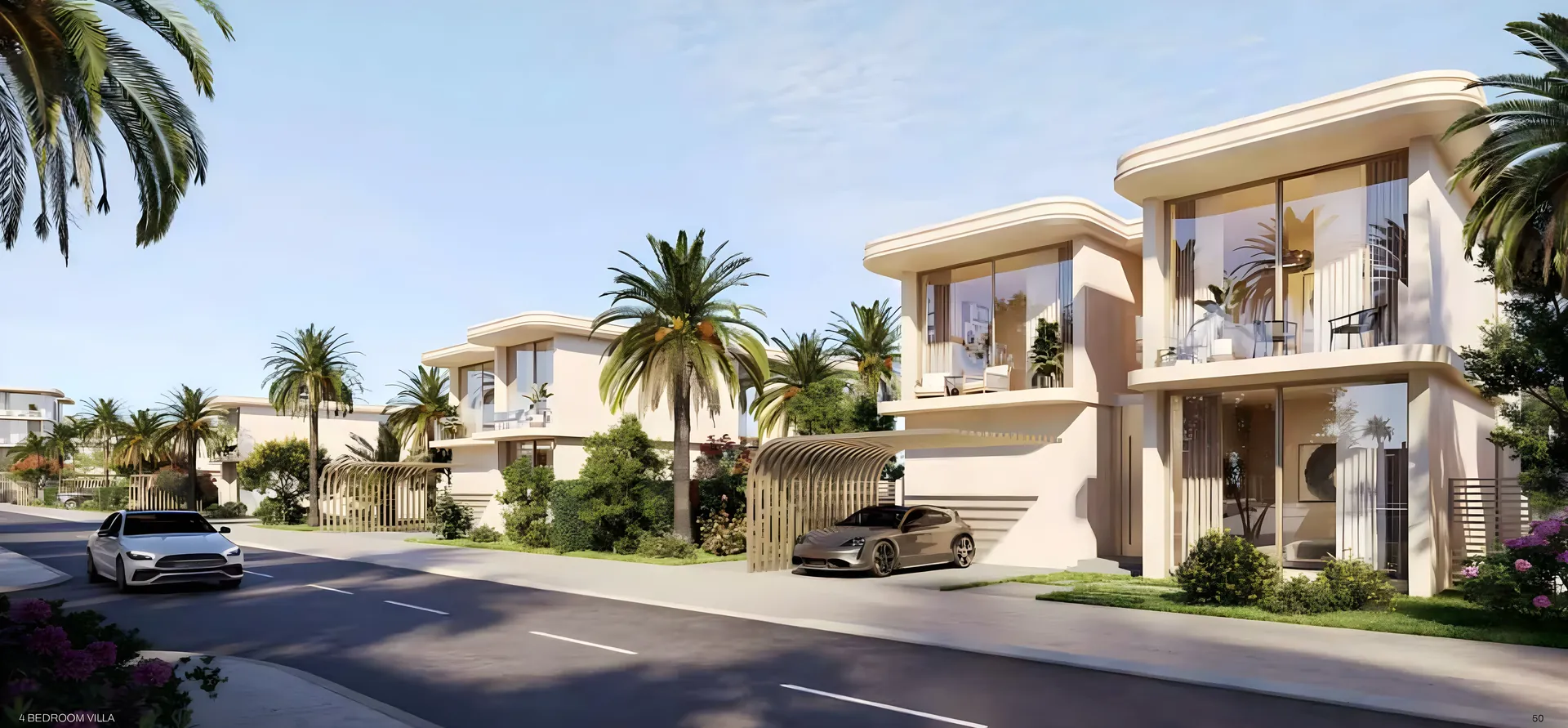 Villas along a street at Manchester City Yas Residences