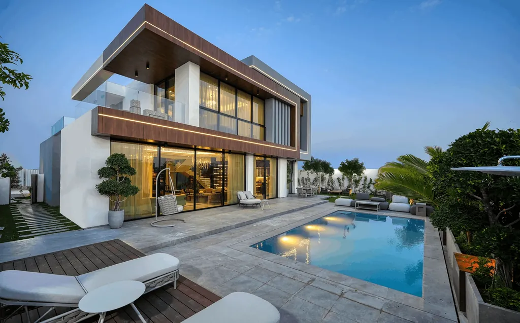 A completed villa at Ohana by the Sea with its pool