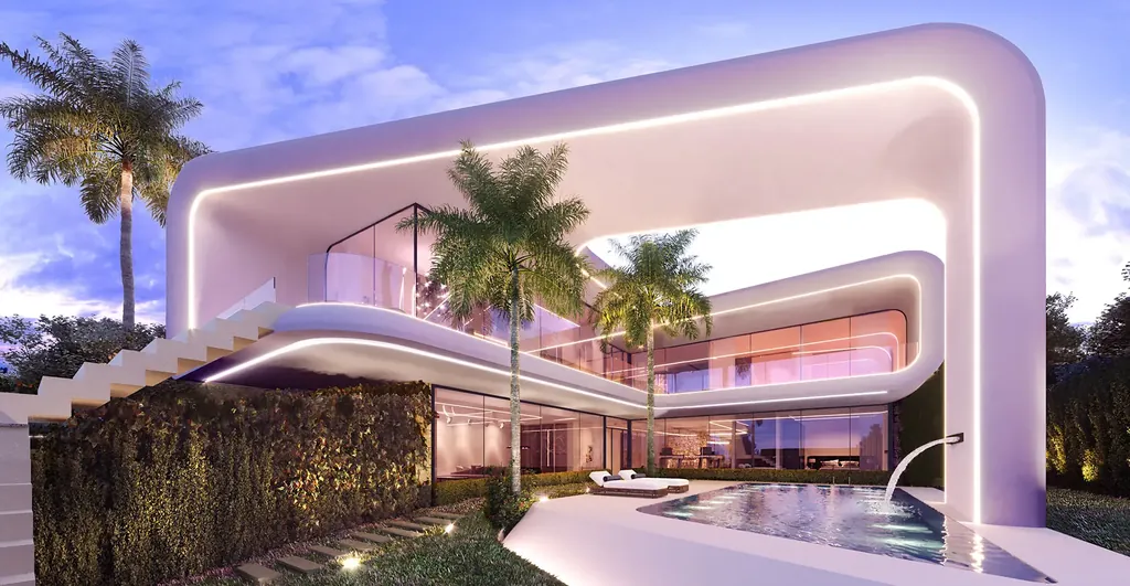A sculpted villa at Ohana Villas at dusk
