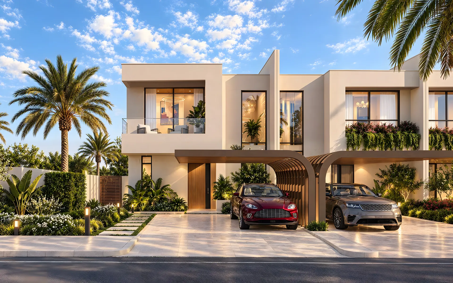 Street view of the new townhouses at Manchester City Yas Residences